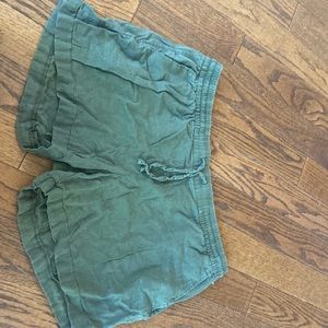 Olive green linen shorts